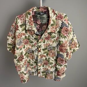 Fashion Nova Floral Casual Shirt in Cream, Pink, and Green